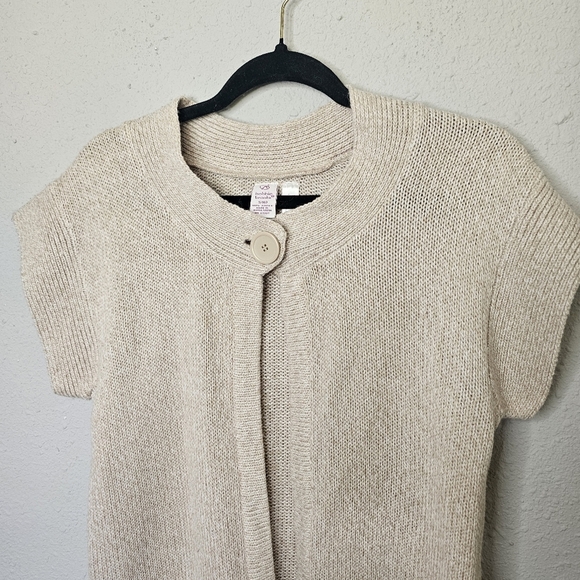 Bobbie Brooks Cardigan Womens Small 6 Beige Tan Knit Button Short Sleeve Fall‎ - Picture 2 of 9
